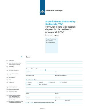 Formulario para la concesión de permiso de residencia provisional (MVV)