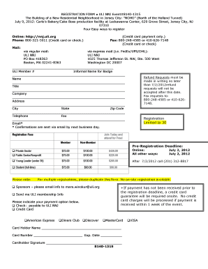 REGISTRATION FORM ULI NNJ Event#81401315 The Building of a New Residential Neighborhood in Jersey City: NOHO (North of the Holland Tunnel) July 9, 2012: Carlos Bakery/Cake Boss production facility at Lackawanna Center, 629 Grove Street, - -