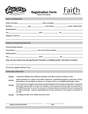 Awana Child Registration Form