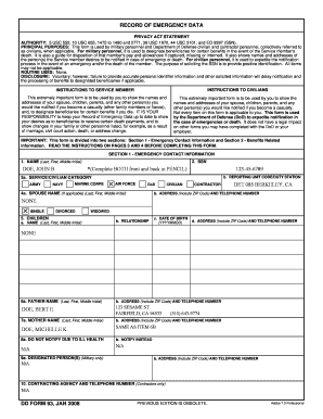 Record of Emergency Data Form