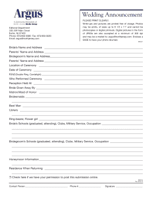 Wedding Announcement Form