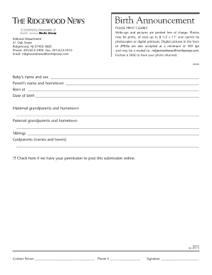 Birth Announcement Form