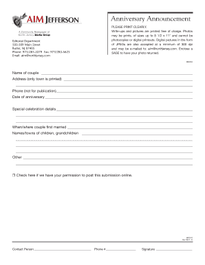 Anniversary Announcement Form