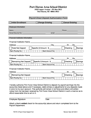 Payroll Direct Deposit Authorization Form