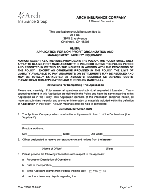 Application for Non-Profit Organization and Management Liability Insurance