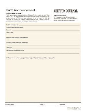 Birth Announcement Form