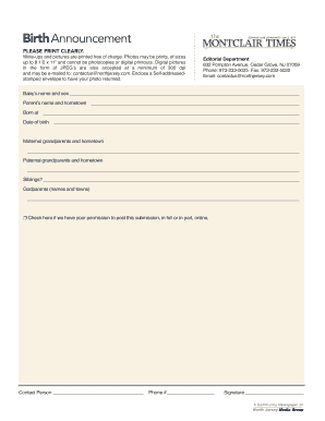Birth Announcement Form
