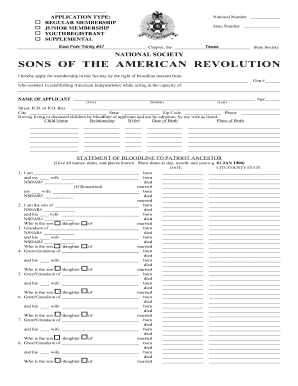 Sons of the American Revolution Membership Application