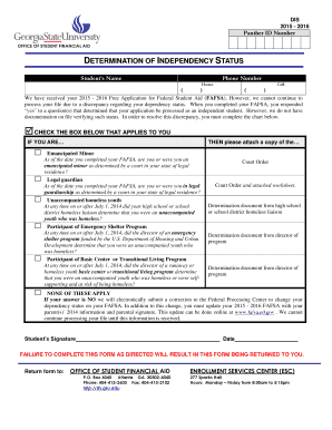 Determination of Independency Status Form