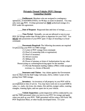 US Military POV Storage Agreement
