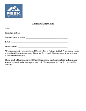 Aetna Coventry Sub Agent Checklist