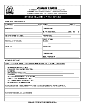 Student Health Services Record
