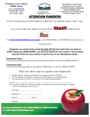 Giant Fundraiser - Cedar Grove Christian Academy - cgca