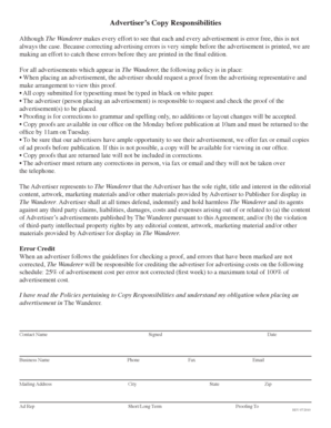 Advertiser's Copy Responsibilities Agreement