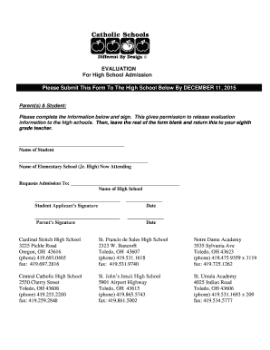 High School Admission Evaluation Form