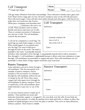 7th Grade Cell Transport Worksheet