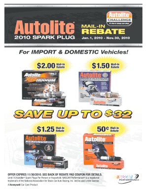 Autolite Spark Plug Mail-In Rebate Form