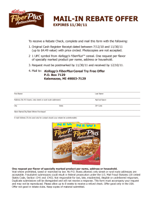 Kellogg's FiberPlus Cereal Mail-In Rebate Form
