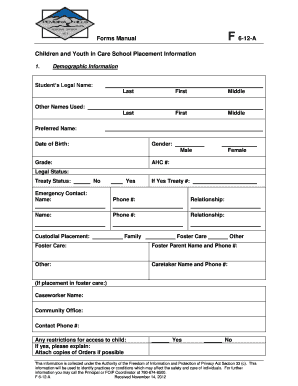 Children and Youth in Care School Placement Form