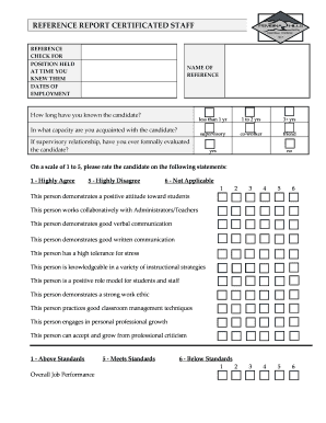 Teacher Reference Check Form