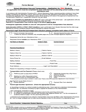 School Attendance Area and Transportation Application
