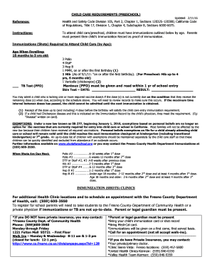California Preschool Immunization Requirements Form