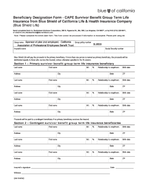 Beneficiary Designation Form for CAPE Survivor Benefit Group Term Life Insurance