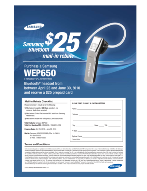 Samsung WEP650 Mail-in Rebate Form