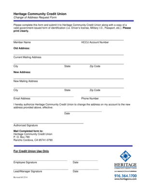 Heritage Community Credit Union Change of Address Request Form