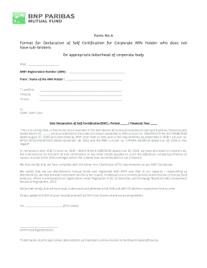Declaration of Self-Certification for Corporate ARN Holder