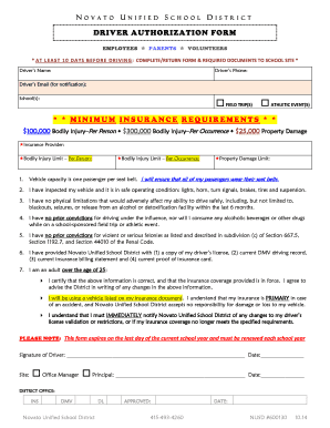 Novato Unified School District Driver Authorization Form