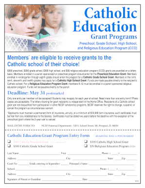 Catholic Education Grant Program Entry Form