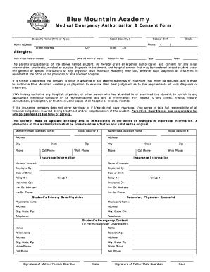 Medical Emergency Authorization & Consent Form