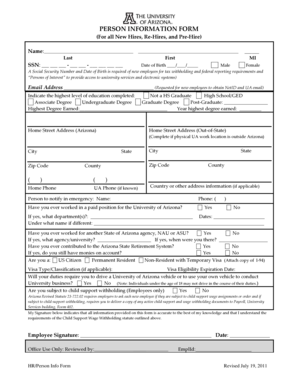 University of Arizona Employee Information Form