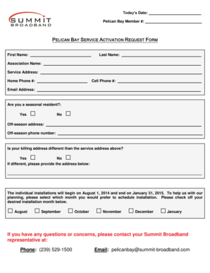 Pelican Bay Service Activation Request Form