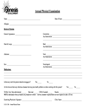 Annual Physical Examination Form