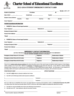Student Emergency Contact Card