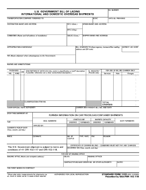 US Government Bill of Lading