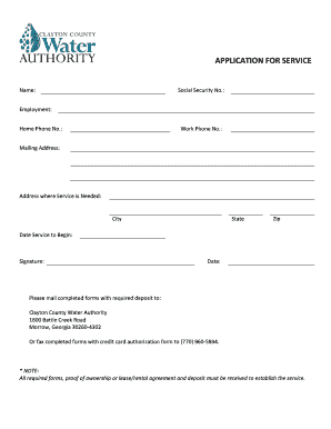 Clayton County Water Authority Service Application