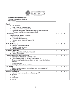 business plan rubric grade 9