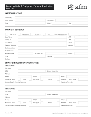Motor Vehicle & Equipment Finance Application