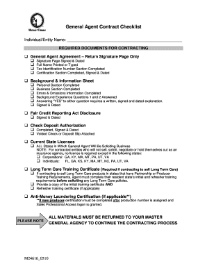 General Agent Contract Checklist and Agreement