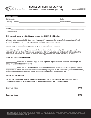 Notice of Right to Copy of Appraisal with Waiver (ECOA)