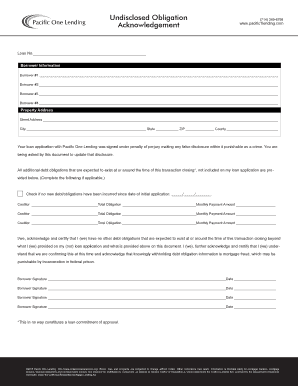 Loan Application Debt Obligation Acknowledgement