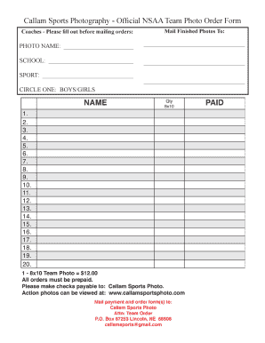 NSAA Team Photo Order Form