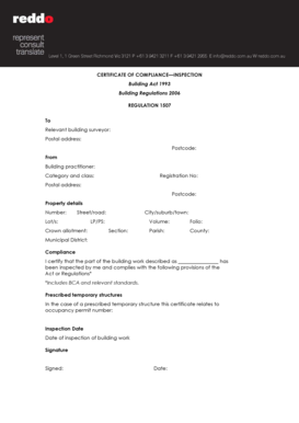 Certificate of Compliance - Inspection