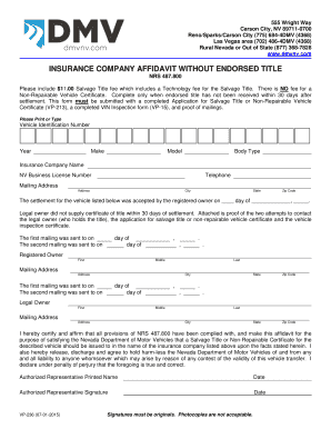 Nevada Insurance Company Affidavit for Salvage Title