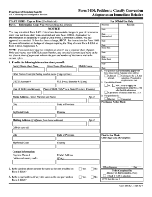 Form I-800 Petition to Classify Convention Adoptee
