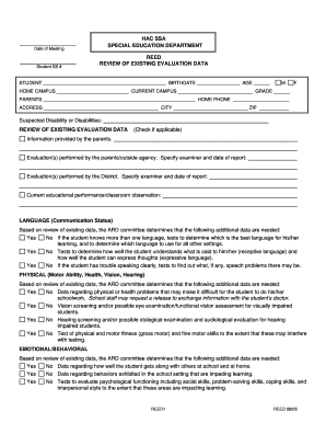 Special Education Review of Existing Evaluation Data Form