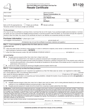 New York Resale Certificate ST-120